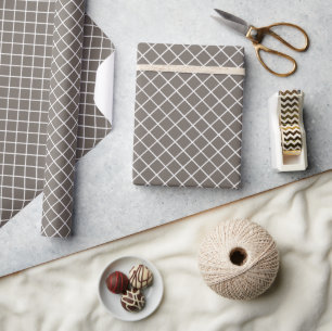 Classy Taupe Grey Brown White Check Pattern Wrapping Paper