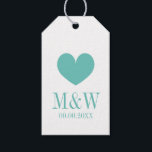 Classy teal blue custom wedding favour gift tags<br><div class="desc">Classy teal blue heart custom wedding favour gift tags. Create your own personalised monogram wedding labels for guests. Classy love symbol design with elegant script typography for monogram logo, thank you message, name of bride and groom / newly weds couple. Also includes date of marriage. Classy monogrammed print for stylish...</div>