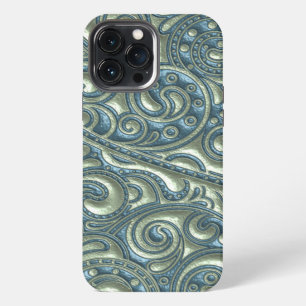 Classy Teal Blue Green Paisley Floral Art Pattern iPhone 13 Pro Max Case