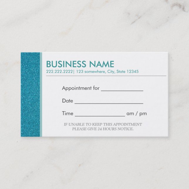 Classy Teal Glitter Appointment Business Cards (Front)