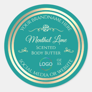 Classy Teal Product Label with Gold Frame and Logo