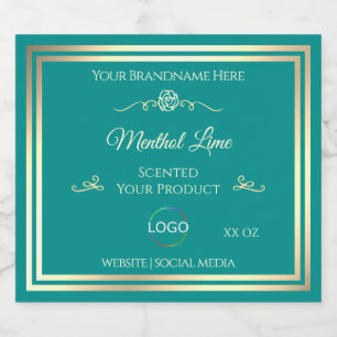 Classy Teal Product Label with Gold Frame and Logo