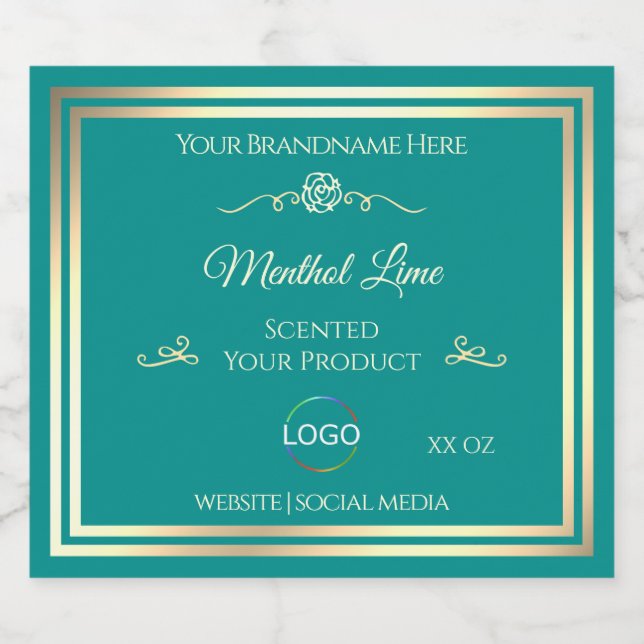Classy Teal Product Label with Gold Frame and Logo (Single Label)