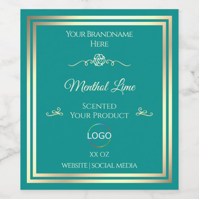 Classy Teal Product Label with Gold Frame and Logo (Single Label)