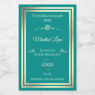 Classy Teal Product Label with Gold Frame and Logo
