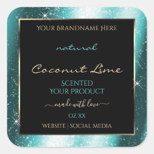 Classy Teal Sparkle Glitter Frame Product Label