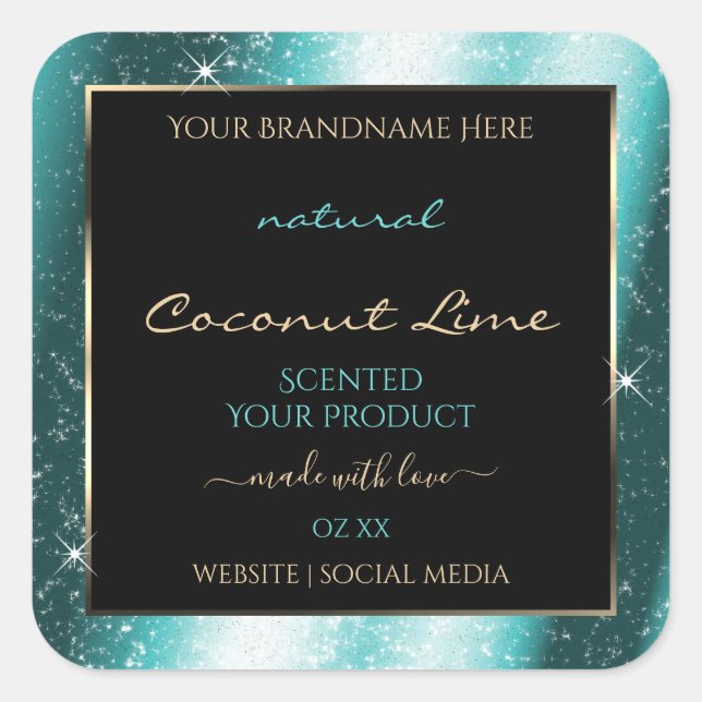 Classy Teal Sparkle Glitter Frame Product Label (Front)