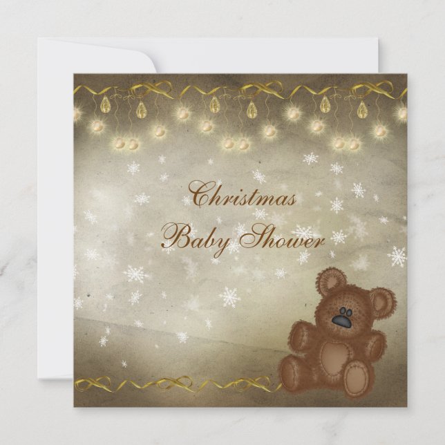 Classy Teddy Bear Neutral Christmas Baby Shower Invitation (Front)