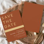 Classy Terracotta Save the Date Elegant Gold<br><div class="desc">Wedding Elegant Boho Terracotta - Burnt Orange and Gold Save the Date Cards. The Save the Date cards contain a modern hand lettered cursive script typography that are elegant,  simple and modern to use after you minimalist simple wedding day celebration.</div>