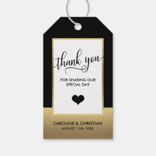Classy THANK YOU Black Gold Heart Wedding Gift Tags