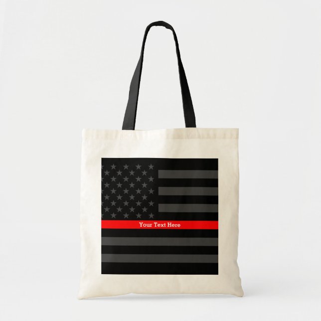 Classy Thin Red Line Personalised Black US Flag on Tote Bag (Front)