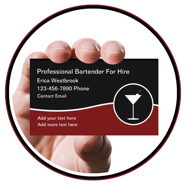 Classy Trendy Bartender For Hire Business Card New (Creator Uploaded)