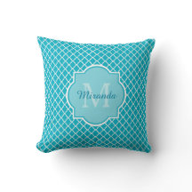 Classy Turquoise Blue Quatrefoil Monogram and Name
