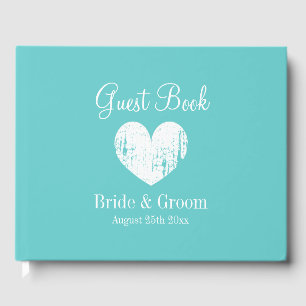 Classy turquoise blue wedding guest book in box