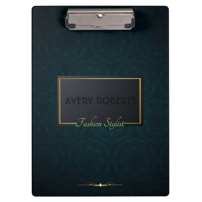 Classy turquoise Elegant Professional geometric Clipboard (Front)