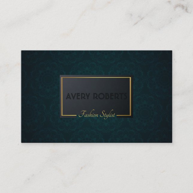 Classy  turquoise ornament Elegant geometric Business Card (Front)