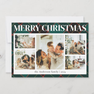 Classy Typography Photo Collage Green Christmas Holiday Card