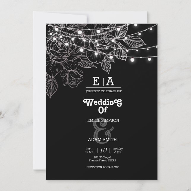 classy unique black and white wedding  invitation (Front)