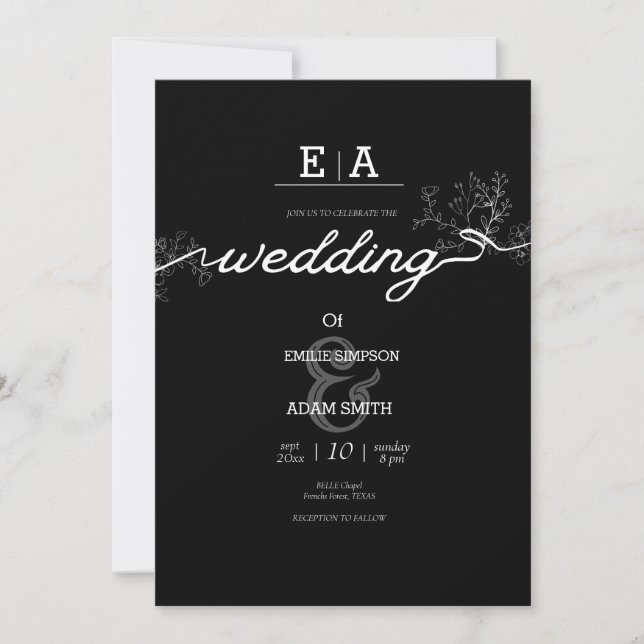 classy unique black and white wedding  invitation (Front)