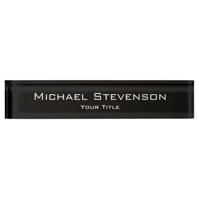 Classy Unique Black White Elegant Desk Nameplate (Front)