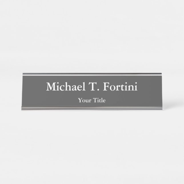 Classy Unique Grey Trendy Elegant Desk Name Plate (Front)