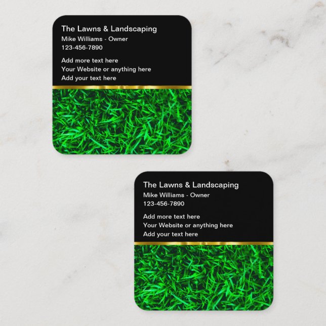 Classy Unique Lawn Landscaping Square Business Card (Front/Back)