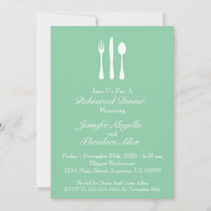 Classy Utensils Rehearsal Dinner Invite (Green)