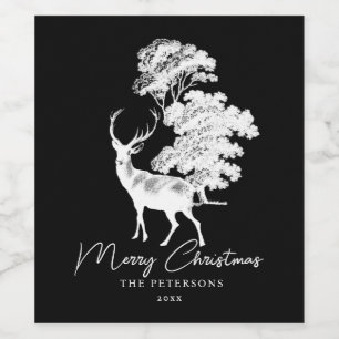 Classy Vintage Black White Deer Silhouette Script Wine Label