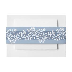 Classy Vintage Floral Arabesque Boho Dusty Blue Invitation Belly Band