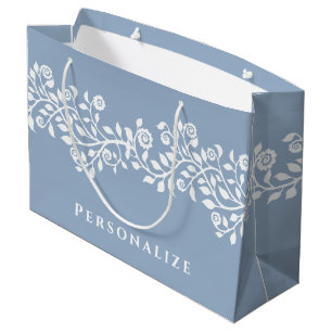 Classy Vintage Floral Arabesque Boho Dusty Blue  Large Gift Bag