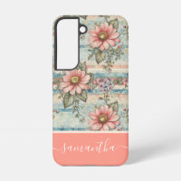 Classy Vintage Floral Pattern Peach Custom Name