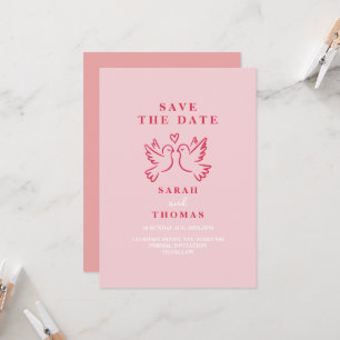 classy vintage pink birds save the date  invitation