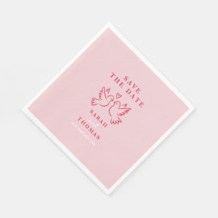 classy vintage pink birds save the date napkin