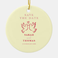 classy vintage pink yellow birds save the date 
