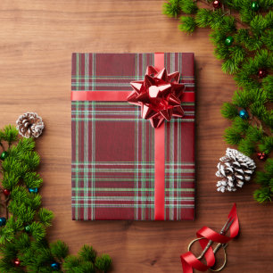 Classy Vintage Red Green Textured Tartan Plaid Wrapping Paper