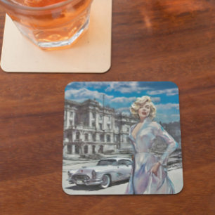 CLASSY VINTAGE RETRO PIN-UP ARTWORK STONE COASTER
