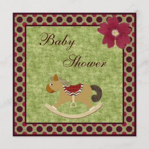 Classy Vintage Rocking Horse Polka Dot Baby Shower Invitation