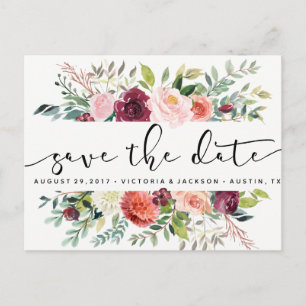 Classy Watercolor Autum wedding save the date Announcement Postcard