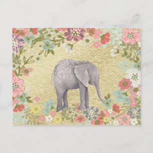 Classy Watercolor Elephant Floral Frame Gold Foil Postcard
