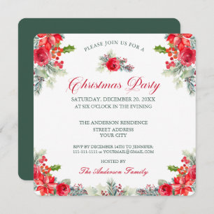 Classy Watercolor Floral Christmas Party Invitation