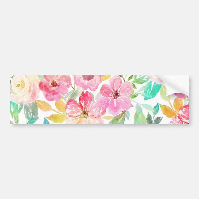Classy watercolor hand paint floral design bumper sticker (Front)