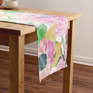 Classy watercolor hand paint floral design short table runner