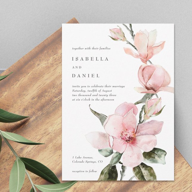Classy Watercolor Magnolia Wedding Invitation (Creator Uploaded)