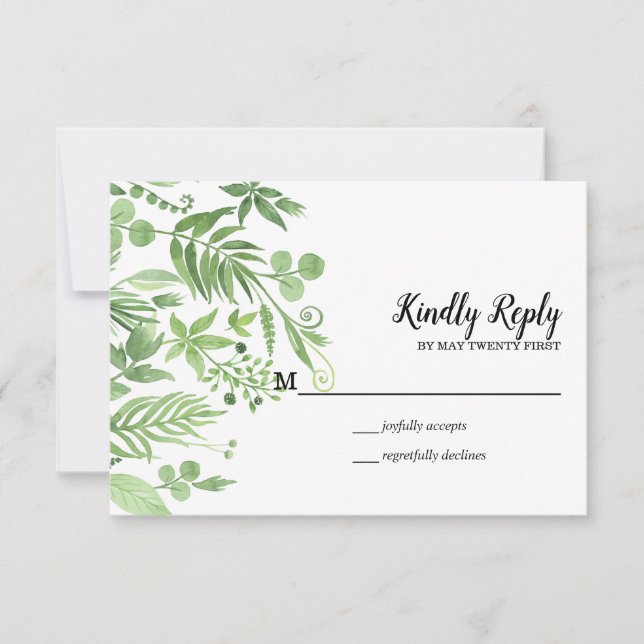 Classy Watercolor wild meadow green Wedding RSVP Card (Front)