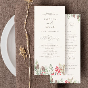 Classy Watercolor Winter Greenery Wedding Program