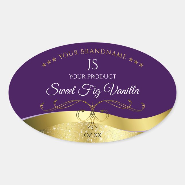 Classy Wavy Gold Decor Dark Purple Monogram Label (Front)