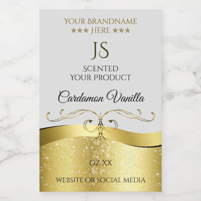 Classy Wavy Gold Decor Light Grey Monogram Label (Single Label)