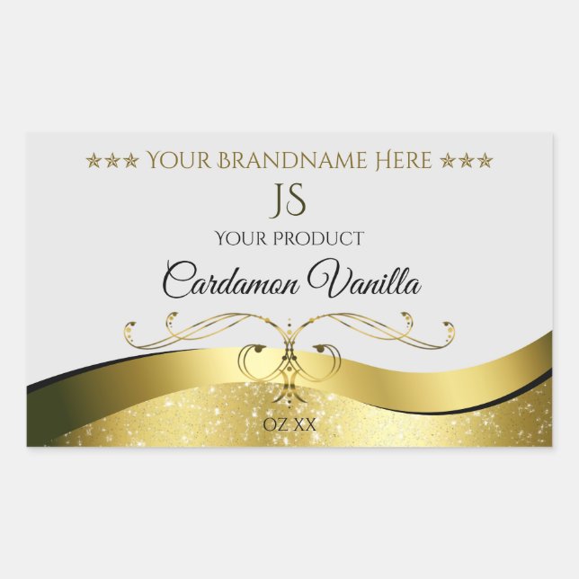 Classy Wavy Gold Decor Light Grey Monogram Label (Front)