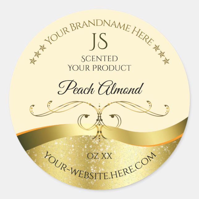 Classy Wavy Gold Decor Light Peach Monogram Label (Front)