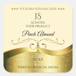 Classy Wavy Gold Decor Light Peach Monogram Label